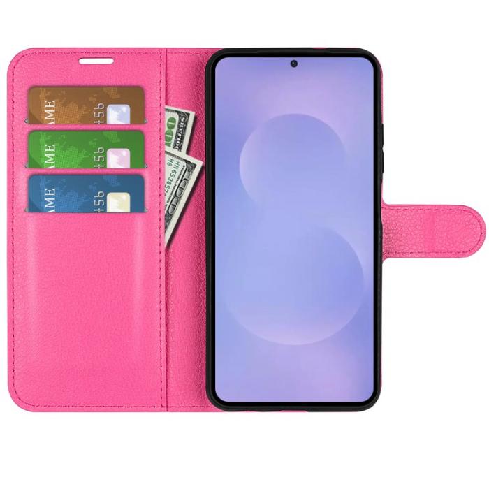 OEM - Litchi Samsung Galaxy S26 Plånboksfodral Konstläder Stötskydd - Rosaröd