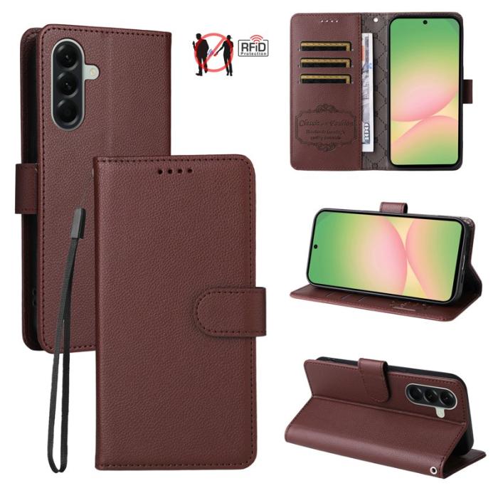 OEM - Samsung Galaxy A57 Plånboksfodral Konstläder RFID Skydd - Brun