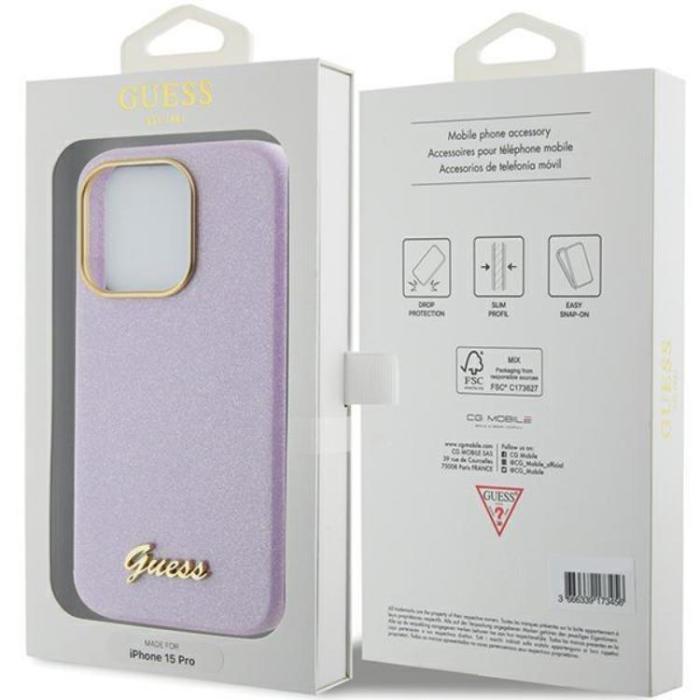 Guess - Guess iPhone 15 Pro Mobilskal Glitter Glossy Script - Lila
