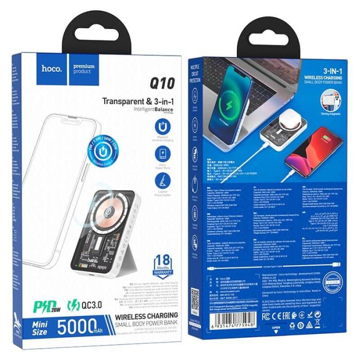 Hoco - Hoco Q10 Magsafe Trådlös Powerbank 5000 mAH - Transparent