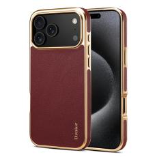 DENIOR - DENIOR Mobilskal till iPhone 17 Pro &Auml;kta L&auml;der PC + TPU Elektropl&auml;terad R&ouml;d