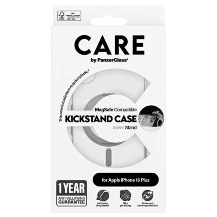 PanzerGlass - CARE By PanzerGlass iPhone 16 Plus Mobilskal MagSafe Kickstand - Silver