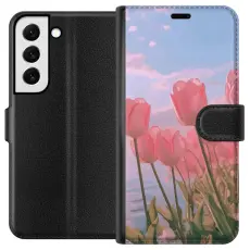 Gustaf - Pl&aring;nboksfodral till Samsung Galaxy S22+ 5G med Rosa Tulpaner