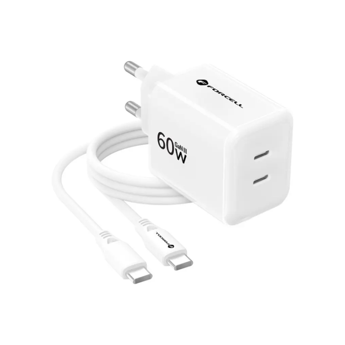 Forcell - Forcell Snabbladdare 60W Med Kabel USB-C F-Energy GaN III Crystal
