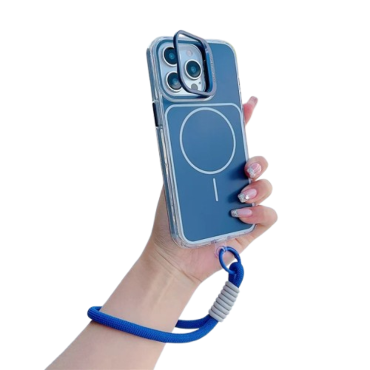 iPhone 15 Pro Max Mobilskal MagSafe Lens Kickstand med Handrem - Blå (Blå) | 2353 | AlltMobil