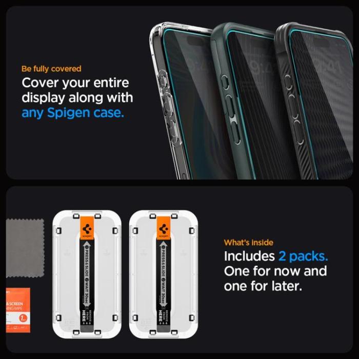 Spigen - Spigen iPhone 15 Pro Härdat Glas Skärmskydd Privacy