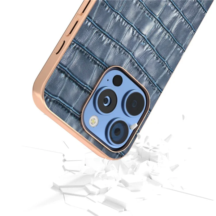 ABEEL - ABEEL iPhone 16 Pro Max Mobilskal Äkta läder Crocodile - Blå