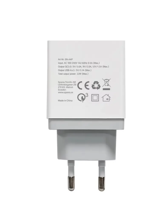 SiGN - SiGN Snabbladdare 4xUSB-A, PD & Q.C 3.0, 33W - Vit