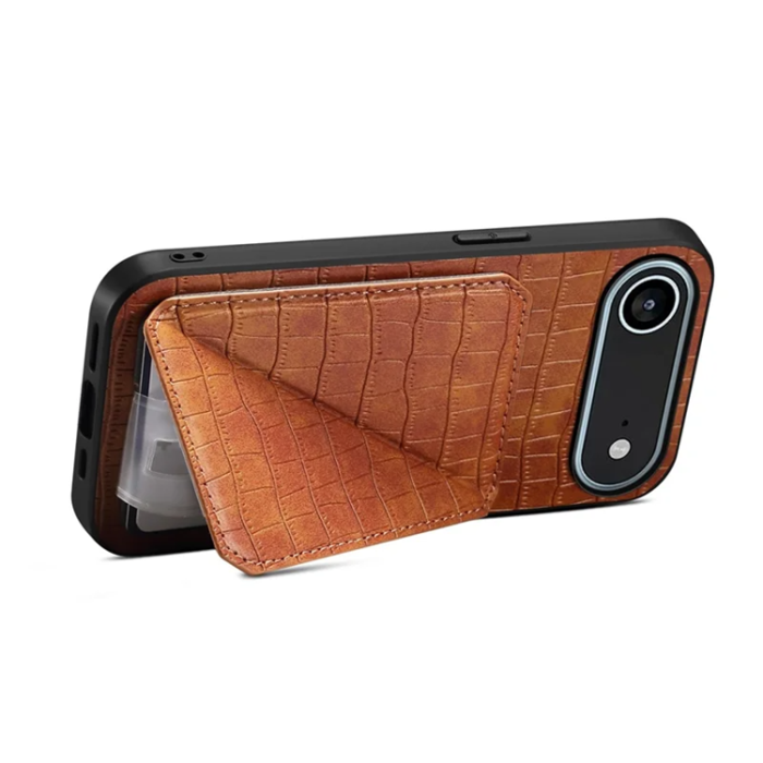 A-One Brand - iPhone 17 Air Mobilskal Korthållare Crocodile Textured - Brun