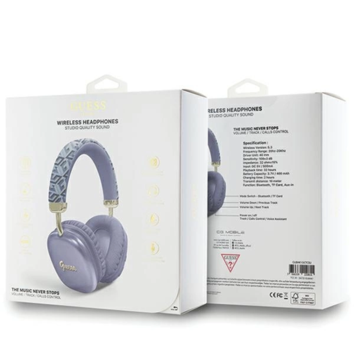 Guess - Guess On-ear Hörlurar Bluetooth GCube Metallic Script Logo - Lila