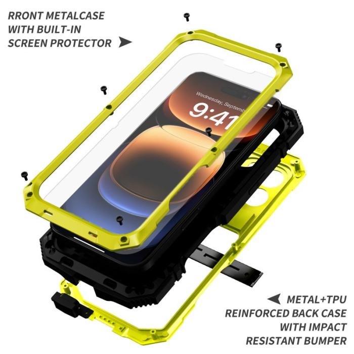 R-JUST - R-JUST Mobilskal till iPhone 16 Pro Max PC+Silicone+Metal Kickstand Gul