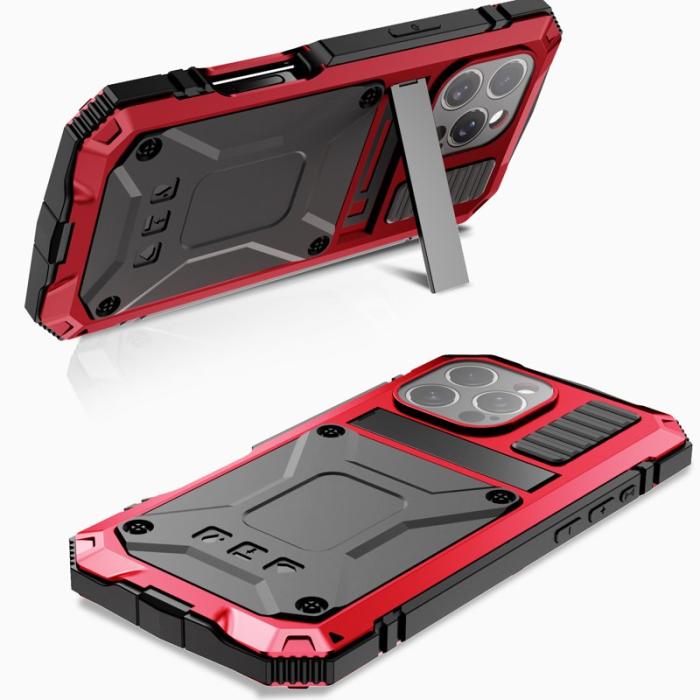R-JUST - R-JUST Mobilskal till iPhone 16 Pro Max PC+Silicone+Metal Kickstand Röd