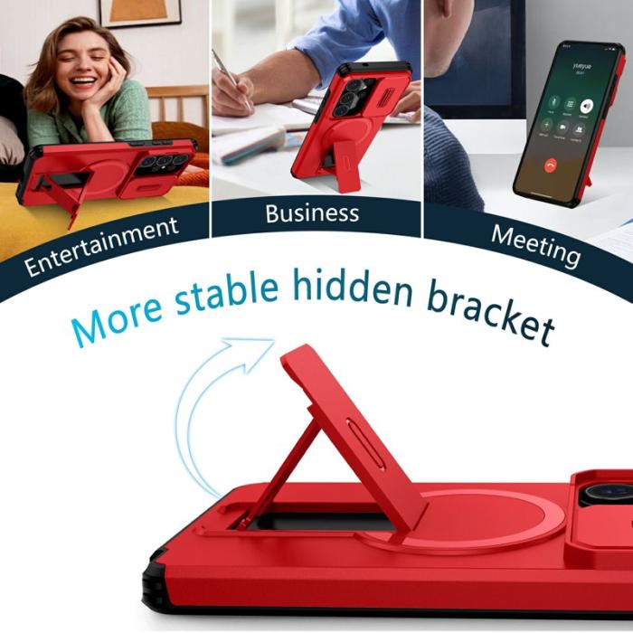 OEM - Mobilskal för Samsung Galaxy S26 Ultra Magnetiskt Kickstand PC + TPU - Röd