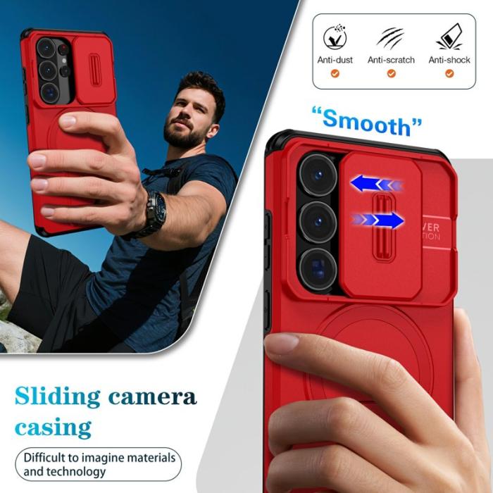 OEM - Mobilskal för Samsung Galaxy S26 Ultra Magnetiskt Kickstand PC + TPU - Röd