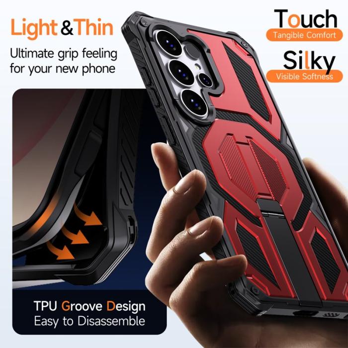 OEM - Mobilskal för Samsung Galaxy S26 Ultra Magnetiskt Kickstand PC + TPU - Röd