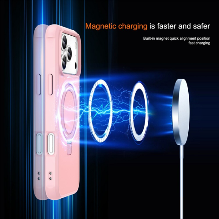 A-One Brand - iPhone 17 Pro Mobilskal MagSafe TPU+PC Kickstand - Rosa
