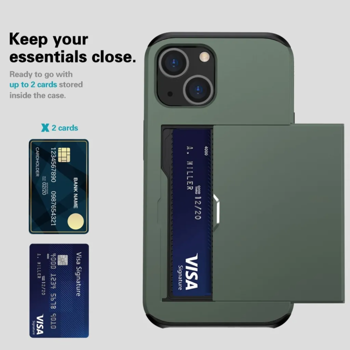 Taltech - iPhone 15 Plus Mobilskal Korthållare - Grön