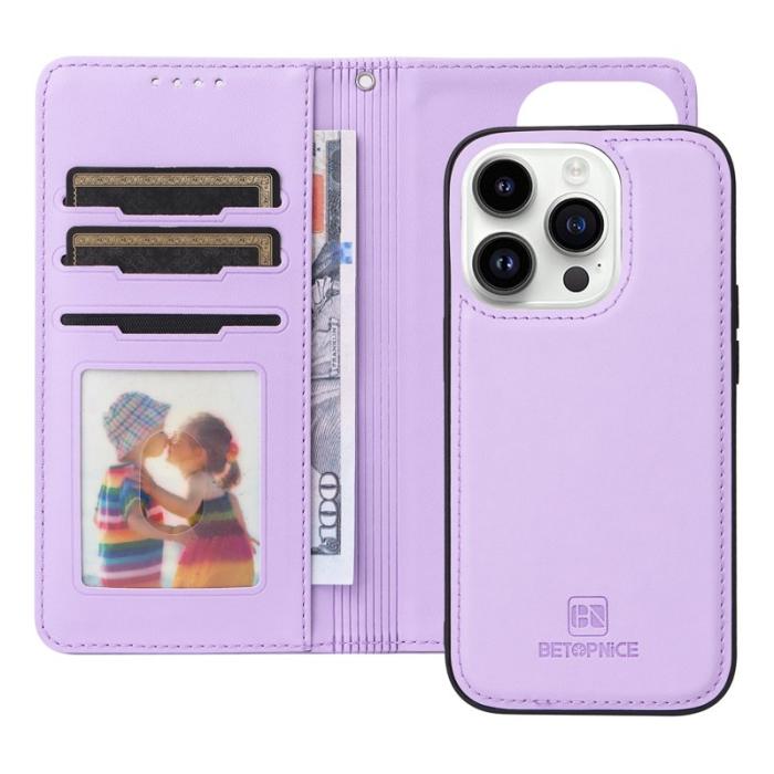 BETOPNICE - BETOPNICE iPhone 14 Pro Max Plånboksfodral - Detachable Konstläder- Lila
