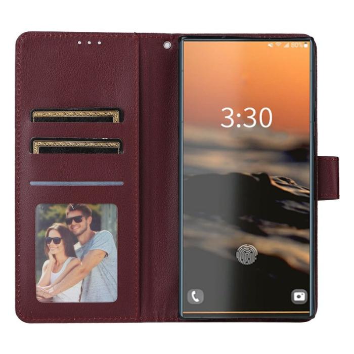 OEM - Samsung Galaxy S26 Ultra Plånboksfodral Ställ Konstläder - Vinröd