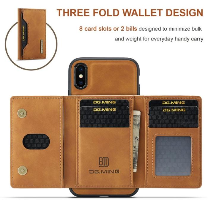 DG.MING - DG.MING M2 Series Magnetiskt Plånboksfodral Konstläder för iPhone X/XS - Brun