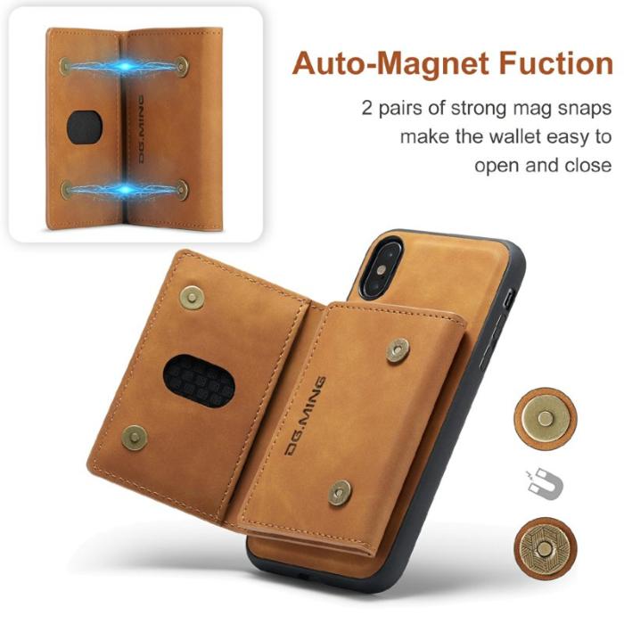 DG.MING - DG.MING M2 Series Magnetiskt Plånboksfodral Konstläder för iPhone X/XS - Brun