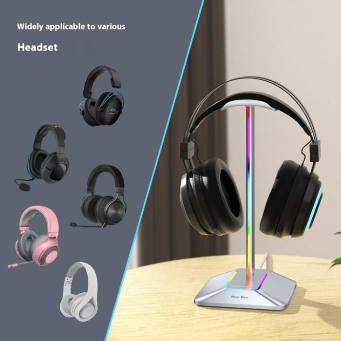 A-One Brand - NEW BEE RGB-Ljus Hörlursställ med USB, Typ-C Expansionshub Z8 - Svart