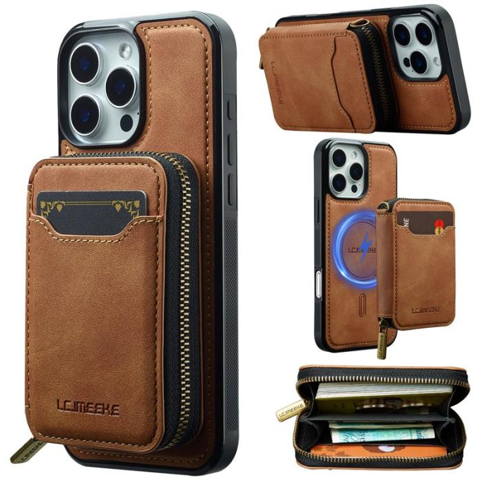 LC.imeeke - LC.IMEEKE L6 iPhone 14 Pro Max Plånboksfodral Konstläder - Brun
