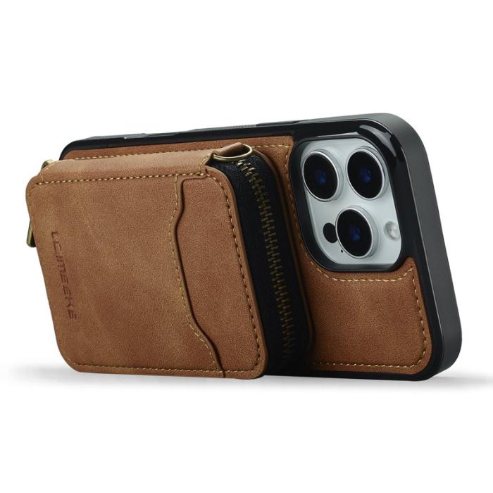 LC.imeeke - LC.IMEEKE L6 iPhone 14 Pro Max Plånboksfodral Konstläder - Brun