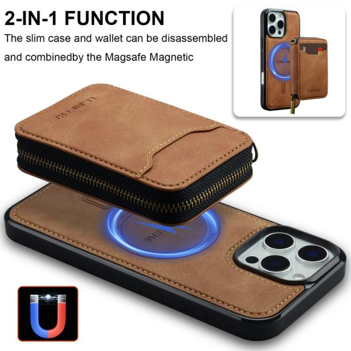 LC.imeeke - LC.IMEEKE L6 iPhone 14 Pro Max Plånboksfodral Konstläder - Brun
