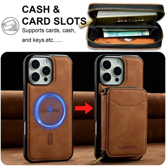 LC.imeeke - LC.IMEEKE L6 iPhone 14 Pro Max Plånboksfodral Konstläder - Brun