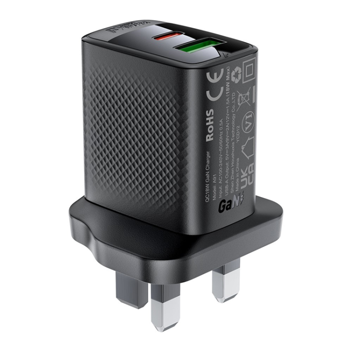 Acefast - ACEFAST GaN Snabbladdare 30W USB-A - USB-C PD UK A99 - Svart