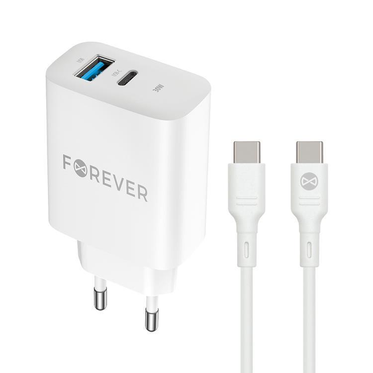 Forever Snabbladdare 30W USB/USB-C med Kabel 60W PD QC | 505295 | AlltMobil