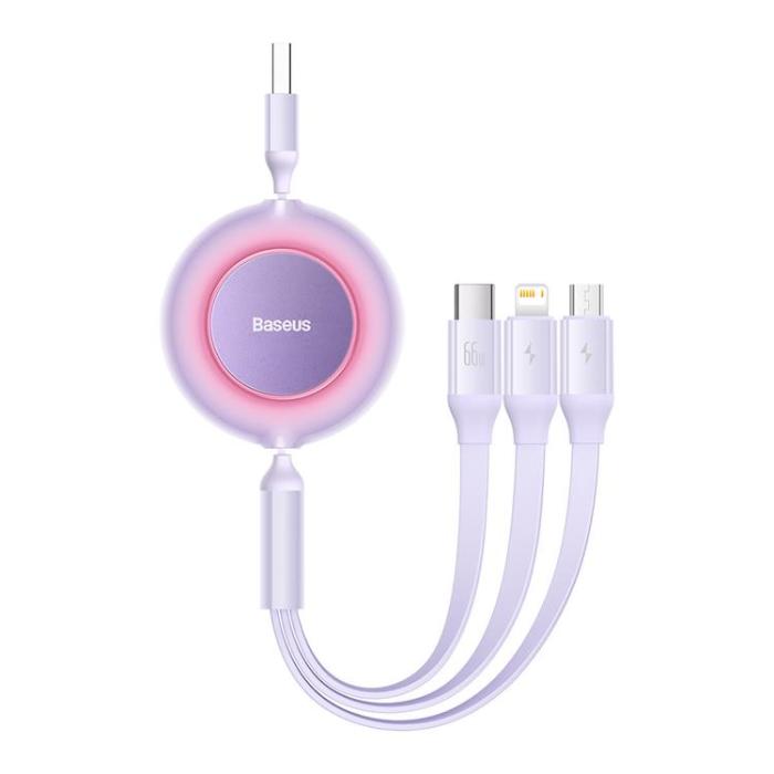 BASEUS - Baseus Retractable 3in1 microUSB/Lightning/Typ-C 66W 1.1m - Lila