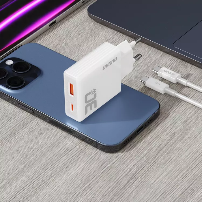 Dudao - Dudao Snabbladdare 30W USB-A/USB-C med USB-C/USB-C Kabel Vit