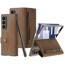 GKK - GKK Galaxy Z Fold 7 Plånboksfodral Pennhållare Med Härdat Glas - Brun