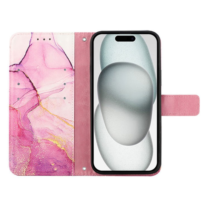 A-One Brand - iPhone 16 Plus Plånboksfodral Marble Pattern med Rem LS001