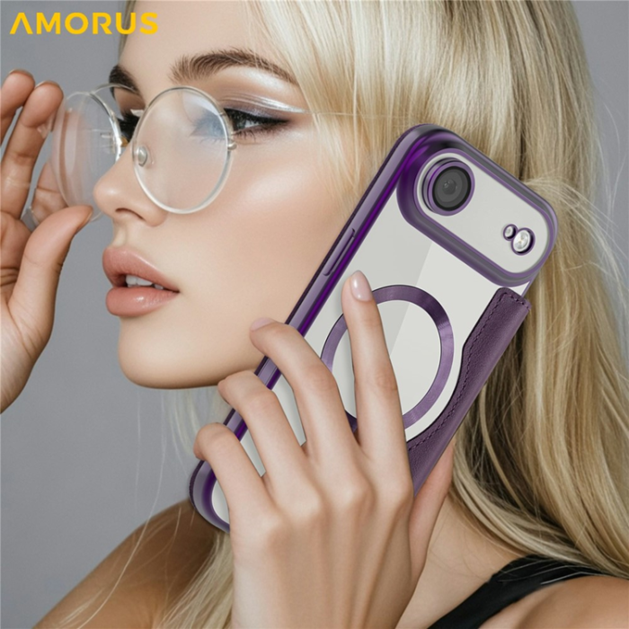 Amorus - AMORUS iPhone Air Plånboksfodral MagSafe RFID - Lila