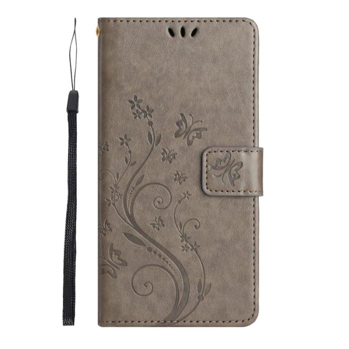 OEM - Samsung Galaxy S26 Ultra Fodral Äkta Läder Fjäril Blomma - Grå