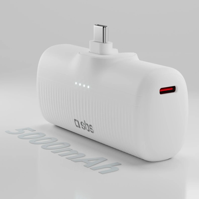 SBS - SBS Powerbank 5000mAh 10W med USB-C Hamn EcoPower - Vit