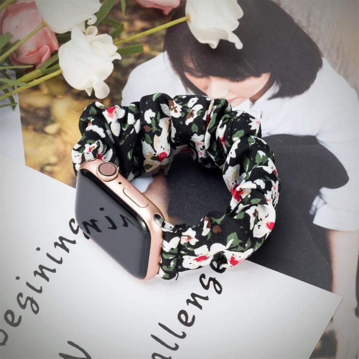 A-One Brand - Armband Scrunchie Apple Watch 1/2/3/4/5/6/SE 38/40mm Liljeblomma