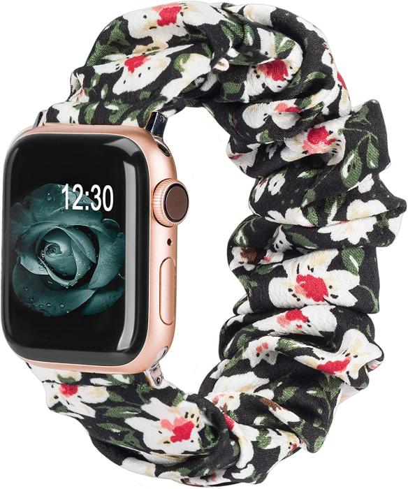 A-One Brand - Armband Scrunchie Apple Watch 1/2/3/4/5/6/SE 38/40mm Liljeblomma