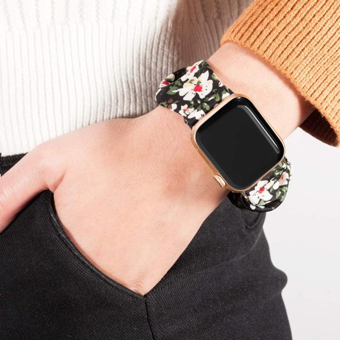 A-One Brand - Armband Scrunchie Apple Watch 1/2/3/4/5/6/SE 38/40mm Liljeblomma