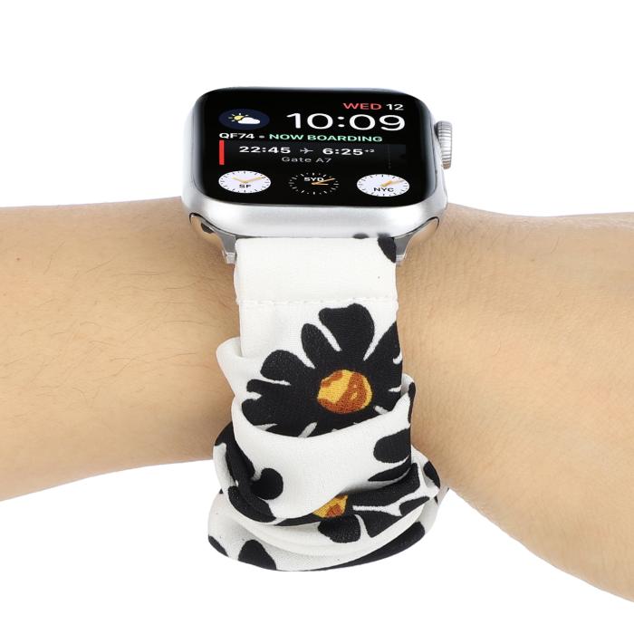 UTGATT5 - Armband Scrunchie Apple Watch 1/2/3/4/5/6/SE 38/40mm Svart Maskros