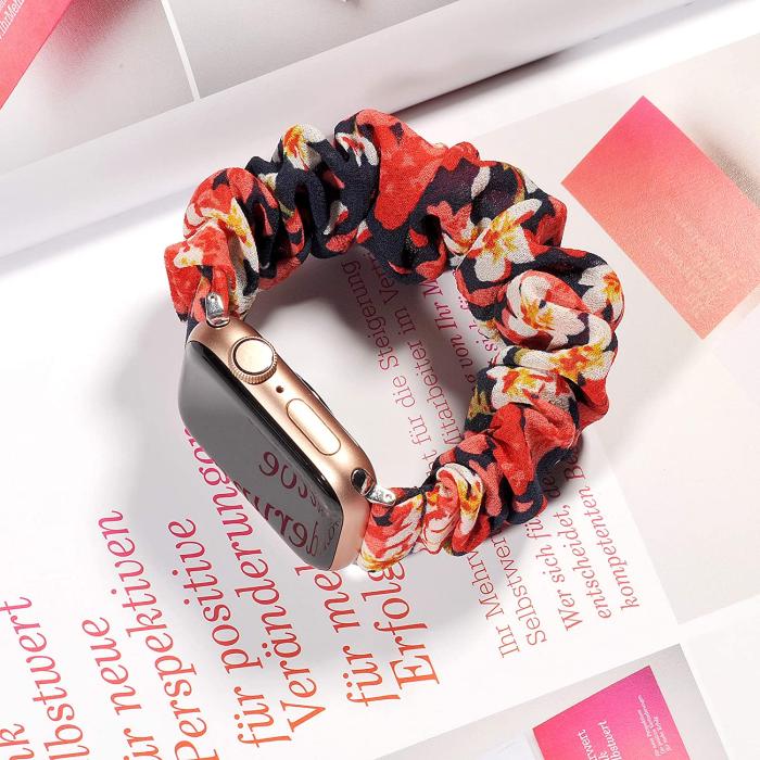 UTGATT1 - Armband Scrunchie Apple Watch 1/2/3/4/5/6/SE 38/40mm Rosa Liljor