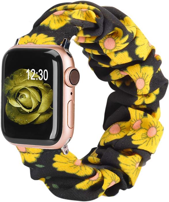 A-One Brand - Armband Scrunchie kompatibel med Apple Watch 4/5/6/SE 42/44mm Blomma