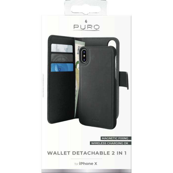 UTGATT1 - Puro - EcoLeather Plånboksfodral Detachable iPhone X / XS - Svart