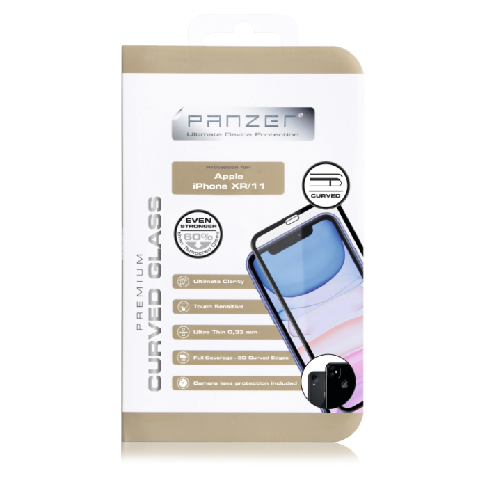 UTGATT1 - Panzer - Curved Silicate Glass iPhone XR/11 - Svart