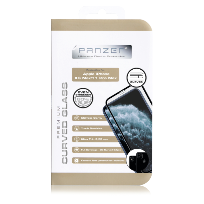 UTGATT1 - Panzer - Curved Silicate Glass till iPhone Xs Max/11 Pro Max - Svart