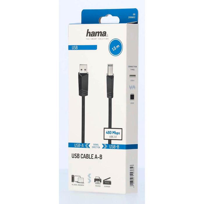 Hama - Hama Kabel USB 2.0 480 Mbit/s 1.5m - Svart