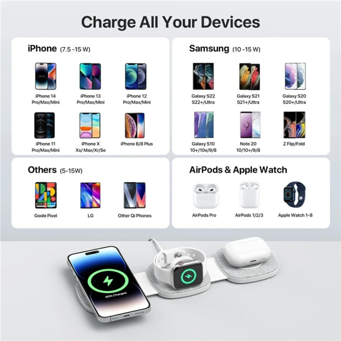 OEM - 3in1 MagSafe Trådlös Laddare iPhone, Apple Watch, Airpods